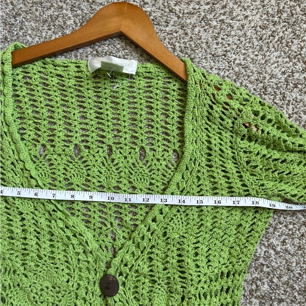 Isabella Rodriguez Lime Open-Knit Cardigan Y2K Neon Casual Crochet Large Vintage - Picture 6 of 7